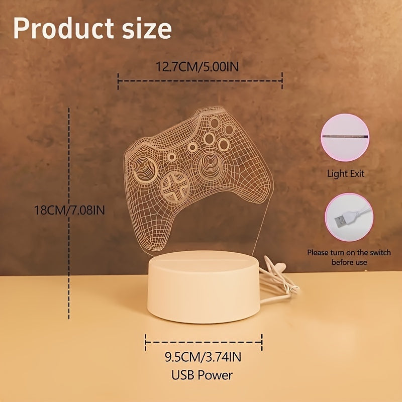 1 pieza de Luz Nocturna 3D con Temática de Juegos Modernos - Alimentada por USB, Brillo Blanco, Perfecta para Dormitorio, Sala de Estar y Decoración de Salón de Juegos, Regalo Ideal para Jugadores, Luz Ambiente | Lámpara Decorativa | Iluminación Artístic