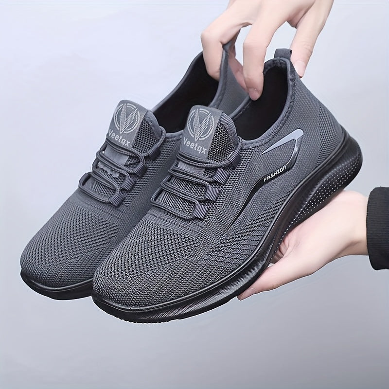 Zapatillas de running ligero y transpirable para hombre - Estilo negro con logotipo blanco, diseño con cordones para senderismo al aire libre, ropa casual y jogging en carretera, accesorios para senderismo.