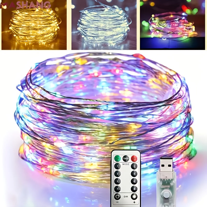 1 pza. Luces de alambre plateadas de 8 funciones USB, luces de cadena de hadas de alambre de cobre, aptas para decoración de ambiente interior, disponibles en opza.iones cálidas, blancas y multicolores.