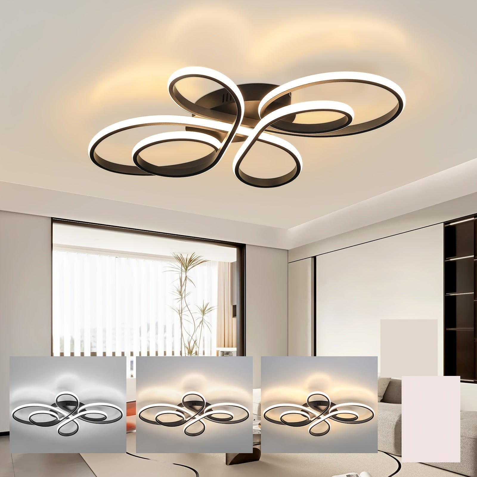 Luz de techo LED moderna, 3000K/4000K/5000K Lámpara de techo negra LED, Luz de techo de acrílico con forma de flor creativa LED para balcón, pasillo, dormitorio, sala de estar