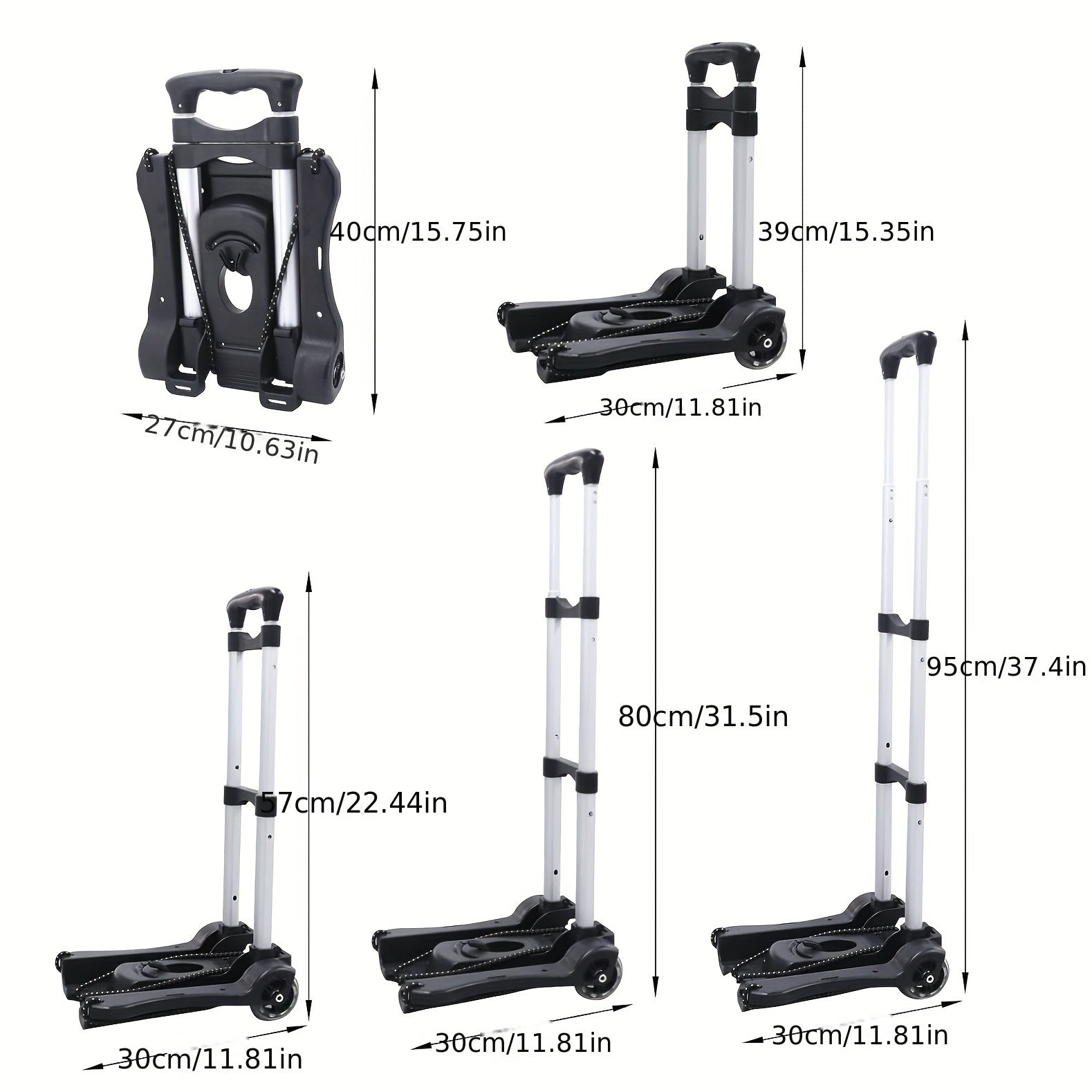 1 pieza de camión de mano plegable de aluminio ligero con 2 ruedas - Carrito de equipaje portátil y plegable para viajes de aeropuerto y mudanzas, negro, esenciales para el viaje | Manija ergonómica | Base de plástico duradera, carrito de viaje