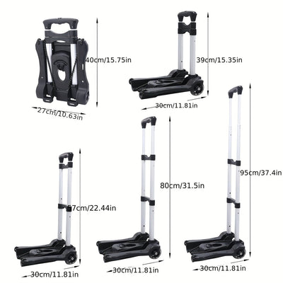 1 pieza de camión de mano plegable de aluminio ligero con 2 ruedas - Carrito de equipaje portátil y plegable para viajes de aeropuerto y mudanzas, negro, esenciales para el viaje | Manija ergonómica | Base de plástico duradera, carrito de viaje