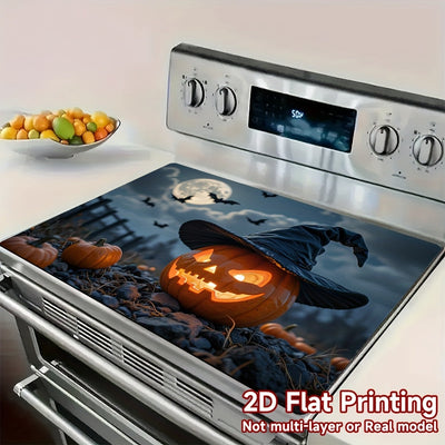 1pc Protector de Estufa para Halloween - Diseño de Sombrero de Bruja y Calabaza, Cubierta Antideslizante para Cocina/Gas/Horno - Decoración Fácil de Limpiar en Poliéster, Adorno Espeluznante para Hogar o Fiestas, Diseño 2D Plano