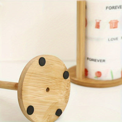Portarrollos de bambú rústico, 1 unidad - Soporte redondo para cocina y baño, dispensador de madera estilo granja con instalación autoadhesiva, acabado natural, decoración y accesorio para baño