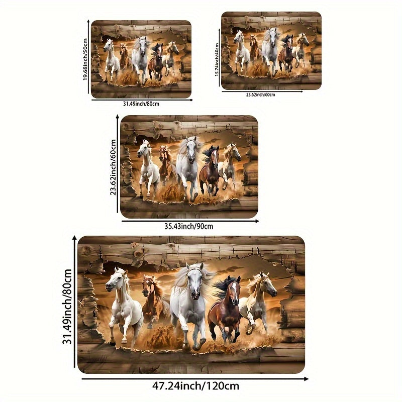 Felpudo de poliéster lavable a máquina con base de PVC antideslizante - Diseño de caballos galopantes para entrada interior, cocina, baño, dormitorio, sala de estar - Alfombra decorativa para el hogar, forma rectangular
