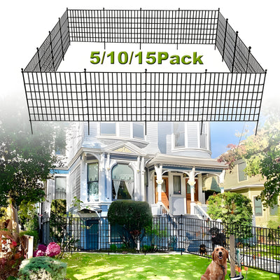 Cerca de jardín negra sin excavación, 5/10/15 paneles, 78.74 cm de alto, alambre metálico resistente al óxido con barrera para animales, ideal para perros y conejos, decoración exterior, cerca temporal para perros, estacas incluidas