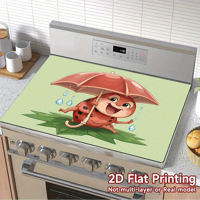 1pc Protector de Encimera Lindo Mariquita Roja con Paraguas - Resistente a Arañazos y Calor, Adecuado para Estufas de Gas/Eléctricas y Secadoras - Alfombrilla Decorativa Fácil de Limpiar, Accesorio Divertido para el Hogar, Superficie Lisa, 2D Plana