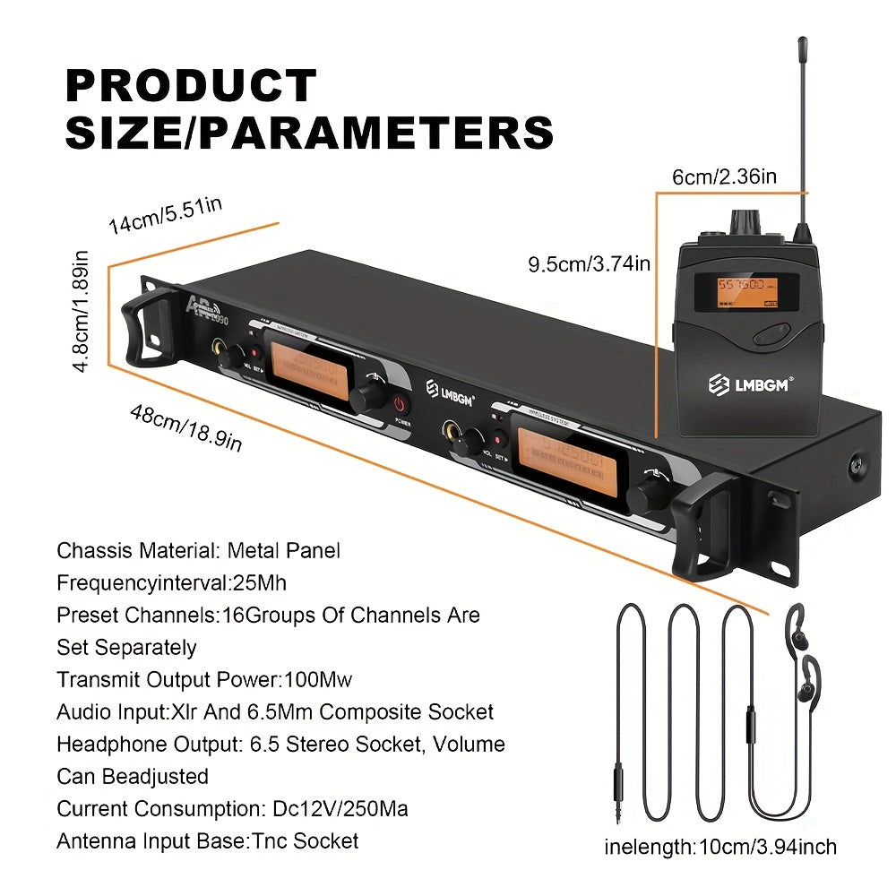 Sistema de monitoreo inalámbrico UHF AR2090-4 de LBMGM, con 4 unidades de cuerpo, 16 canales ajustables, rango de señal de 165 pies, para bandas, músicos y espectáculos de teatro.