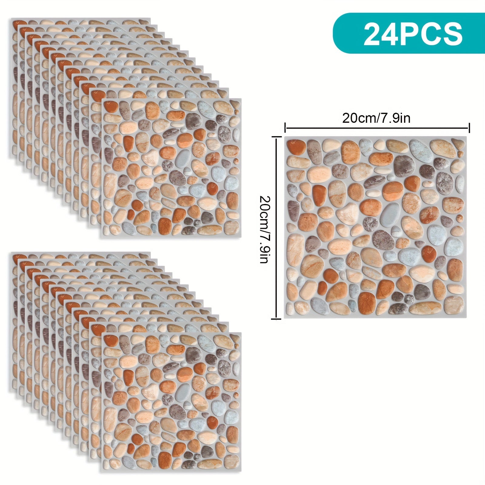 24pcs Pegatinas de Azulejos 3D para Baño - Autoadhesivas, Calcomanías Antideslizantes para Renovación Fácil