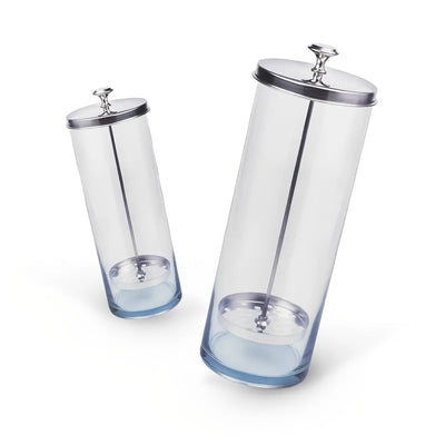 Botella de desinfección de vidrio para herramientas de belleza, salón de peluquería y cuidado de uñas - Esterilizador transparente con tapa azul, ideal para uso en salón, uñas y cuidado personal, accesorio para salón de uñas | Diseño transparente | Mater