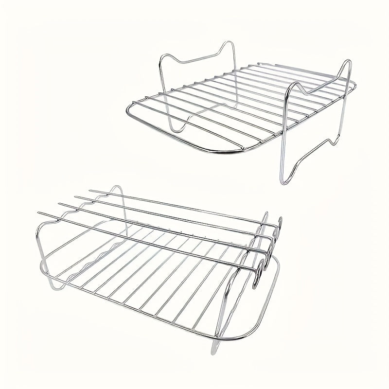 6pcs Accesorios para Freidora de Aire de Doble Cesta para Ninja DZ201 Foodi y Otros Freidoras de Aire DualZone de 8QT-10QT, Incluye Juego de Rejillas para Freidora de Aire - 2 rejillas y juego de 4 brochetas