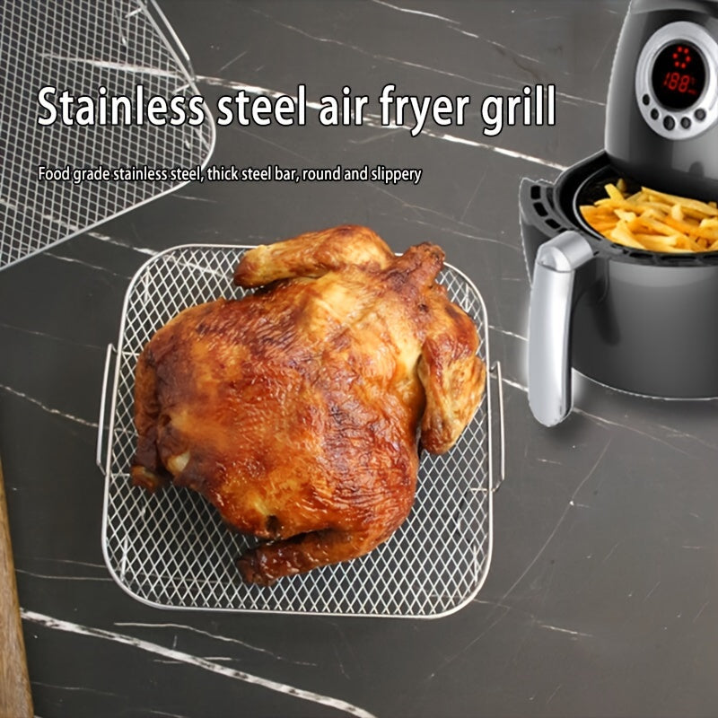 1pc Estantería de acero inoxidable para freidora de aire, soporte de deshidratador cuadrado para freidora de aire, horno y olla a presión, accesorio para hornear