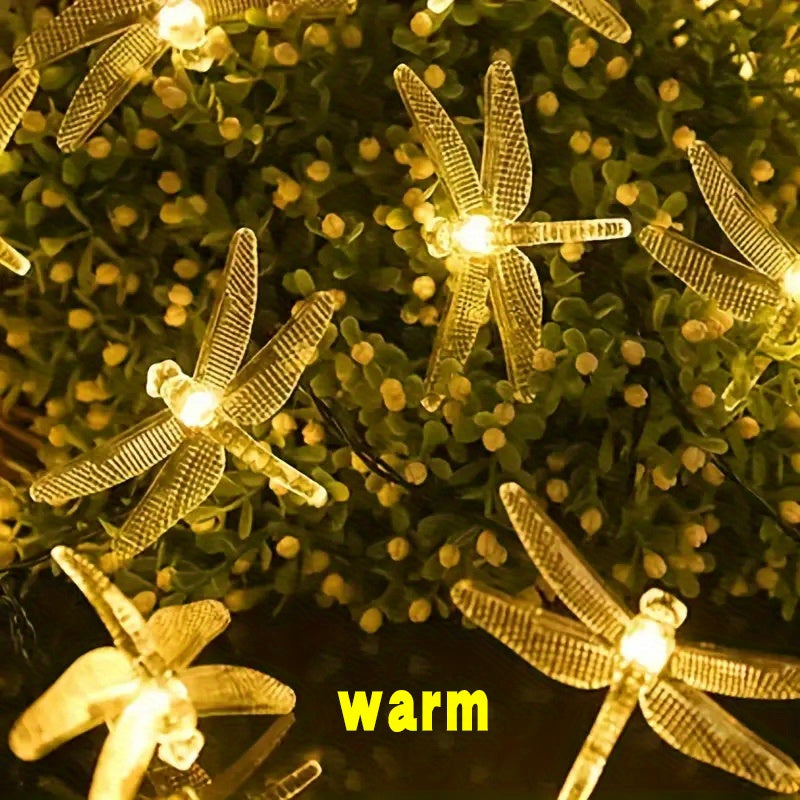 Luces de Cadena de Libélula con Energía Solar, 8 Modos, Decoración Exterior Impermeable para Jardín, Balcón, Árboles y Caminos - Multicolor, Control con Botón, 3.5m con 10 LED