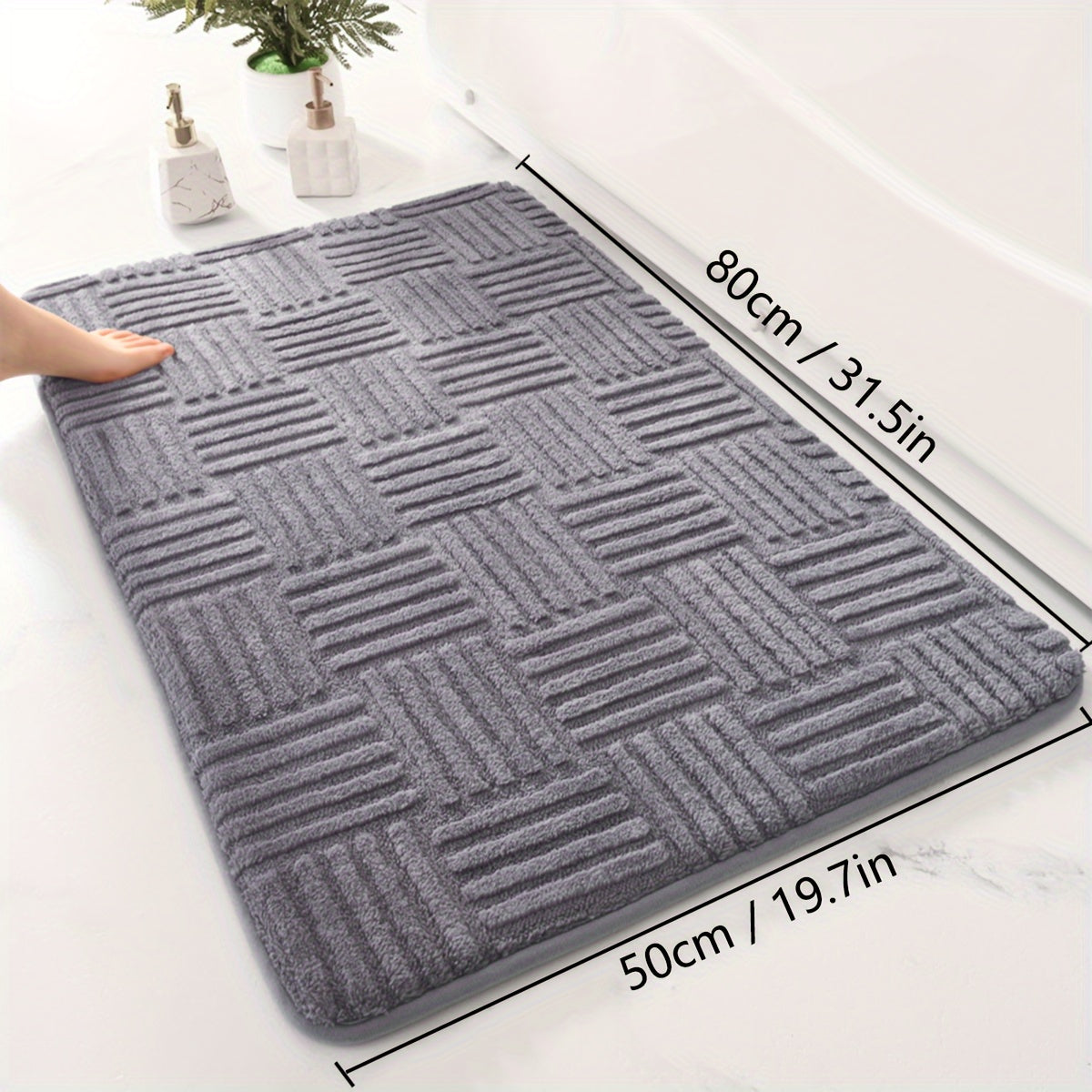 Alfombra de baño gruesa y absorbente de color sólido, cojín suave para el baño, alfombra cuadrada para sala de estar y dormitorio, alfombra de felpa a rayas antideslizante para la entrada.