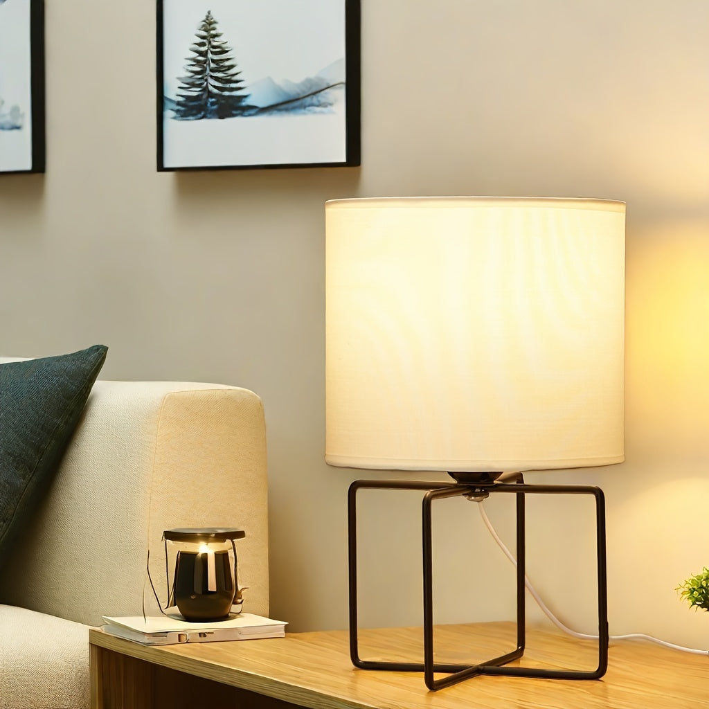1pc Lámpara de mesa LED de tela de estilo nórdico moderno, luz cálida alimentada por USB con control de interruptor, luz ascendente de metal para decoración del hogar, dormitorio, sala de estar, regalo ideal para diversas ocasiones.