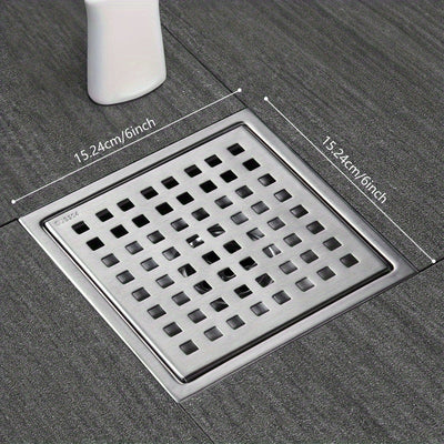 Desagüe de Ducha Cuadrado de Acero Inoxidable 304 con Cubierta Extraíble - Diseño Moderno para Baños y Cocinas, Rejilla Fácil de Limpiar, Base Resistente a la Corrosión, Capturador de Cabello, Colador para Fregadero de Cocina, Estilo Contemporáneo