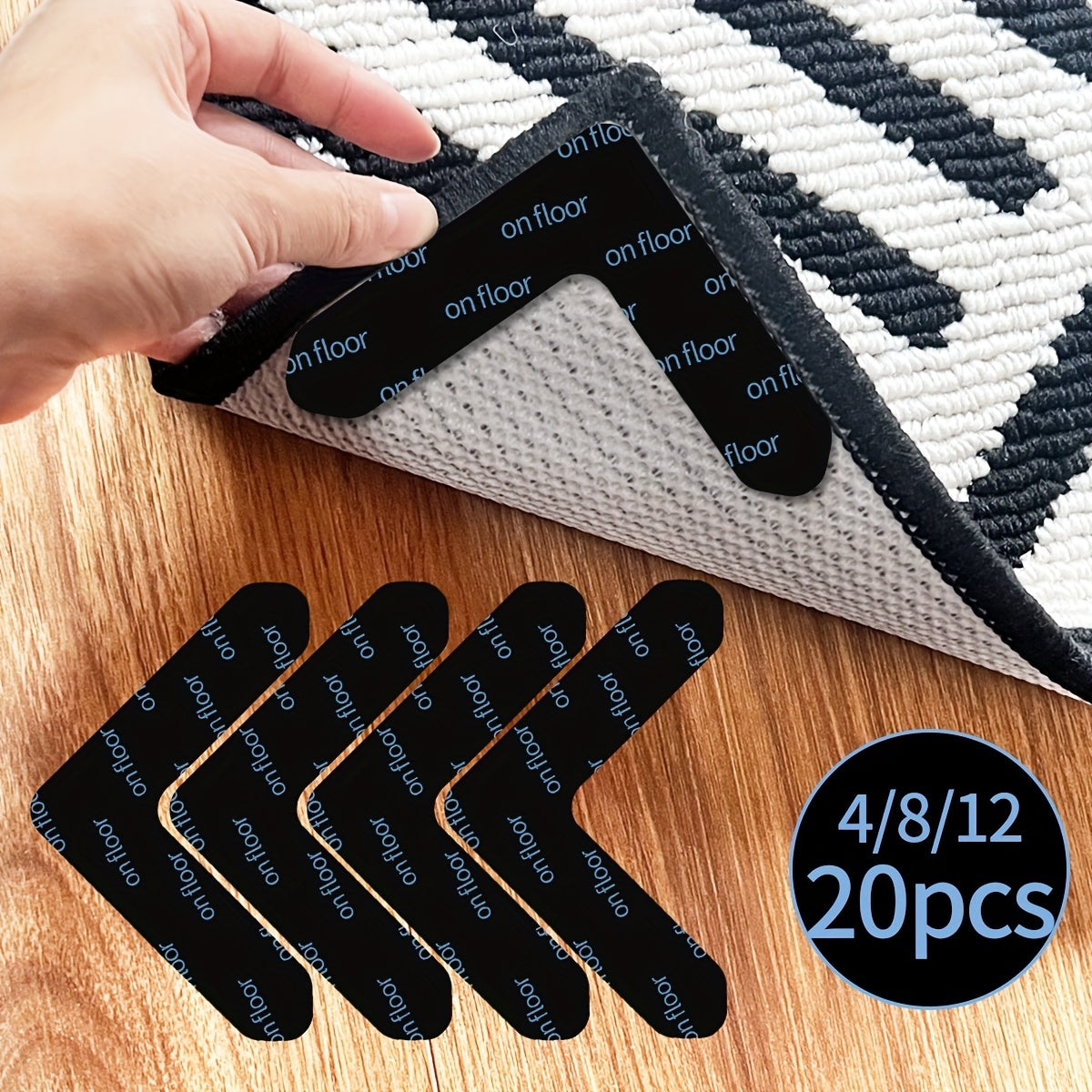 4/8/12/20pcs Cinta para Alfombras en Suelos de Madera Dura Sin Daños, Agarraderas Lavables y Reutilizables para Alfombras, Cinta para Áreas de Alfombra Antideslizante que Mantiene Tu Alfombra en Su Lugar y Aplana las Esquinas
