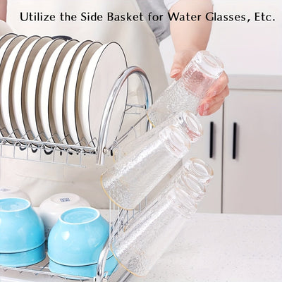 Estante de platos de acero inoxidable en forma de S de dos niveles - Organizador de cocina de encimera que ahorra espacio para platos y tazones, fácil de ensamblar, estructura de hierro duradera, solución de almacenamiento de cocina | Estante metálico el