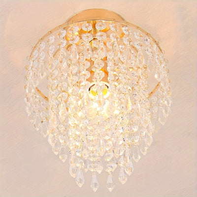 Lámpara de Techo Moderna Mini Cristal - Diseño de Gota de Lluvia de 3 Niveles, Montaje Empotrado con Acabado Dorado para Dormitorio de Niñas, Sala de Estar, Comedor - Incluye Bombilla