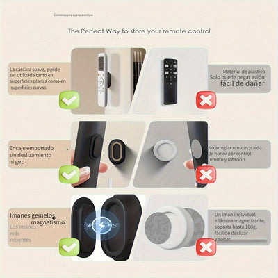 2 unidades Soporte magnético de mando a distancia para montar en la pared, autoadhesivo, de plástico, ligero, sin necesidad de electricidad, independiente, almacenamiento de menos de 3.2 pies cúbicos, menos de 68.58 cm de altura, para mandos de TV, venti