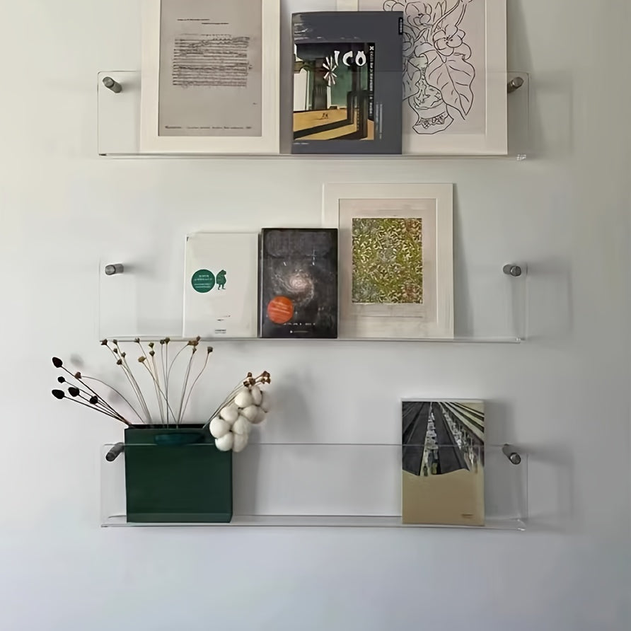 Estantería de Pared Acrílica Transparente y Minimalista Moderna para Revistas, Álbumes de Fotos y Láminas Artísticas - Organizador Duradero y Elegante Ahorrador de Espacio con Instalación Fácil, Decoración para Libros