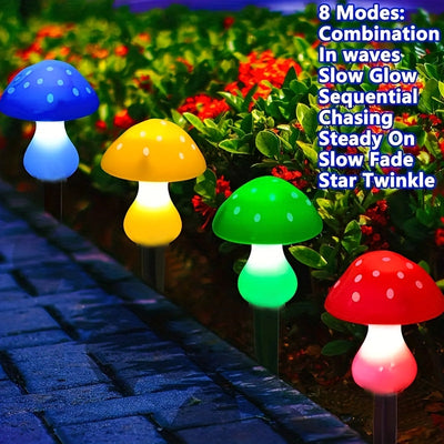 Luz solar para jardín exterior con 8 modos, 8 LED en forma de hongo, iluminación de paisaje, sensor de luz, ideal para camping, patio, senderos, paisajismo, bodas y fiestas