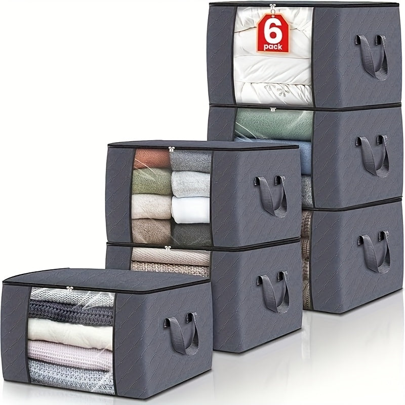 6 piezas Bolsas de Almacenamiento para Ropa, Bolsa Plegable para Mantas Gruesas, Organizador para Dormitorio y Armario, con Asas, Color Gris, Almacenamiento Debajo de la Cama