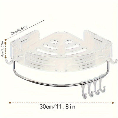 Estante de esquina transparente: Organizador para baño o cocina - Montado en la pared, adecuado para varios tipos de habitaciones, con 5 ganchos para almacenamiento adicional Decoraciones de Halloween y Navidad