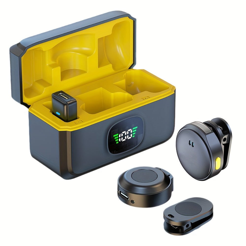 Micrófono Inalámbrico Profesional de Solapa con Puerto Tipo-C para Teléfonos Inteligentes, Computadoras y Cámaras - Conectar y Listo, Pantalla de Alimentación LED, Estuche de Carga Portátil, Conectividad Inalámbrica, Ideal para Podcasting, Transmisiones