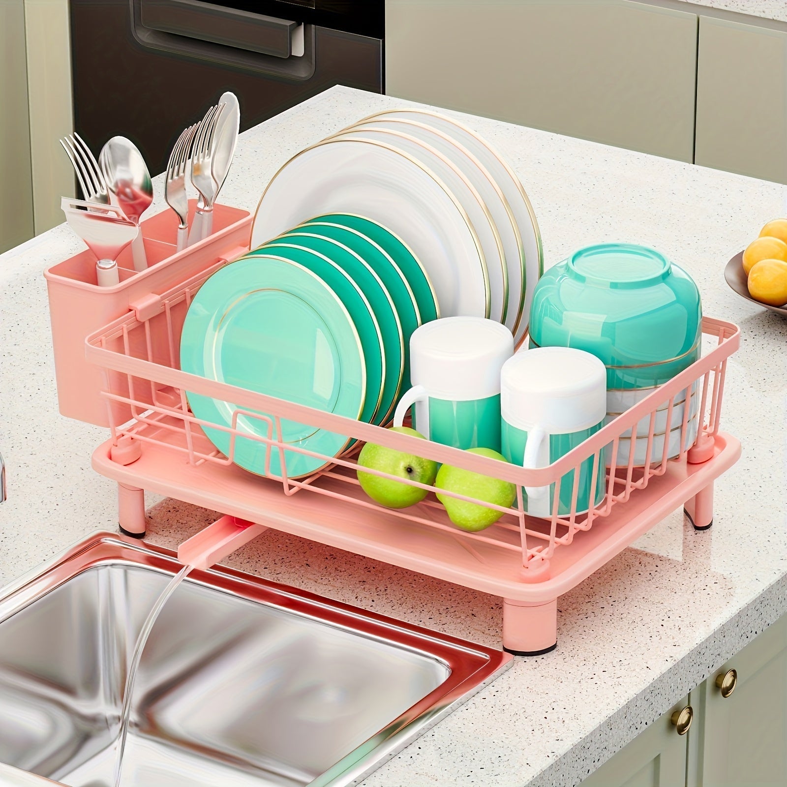 1pieza Escurreplatos, Escurreplatos Ahorrador de Espacio, Escurreplatos para la Encimera de la Cocina, Escurreplatos Anti-Óxido con Soporte de Utensilios y Ranuras para Cuchillos, para la Encimera y el Armario de la Cocina, Accesorio de Cocina