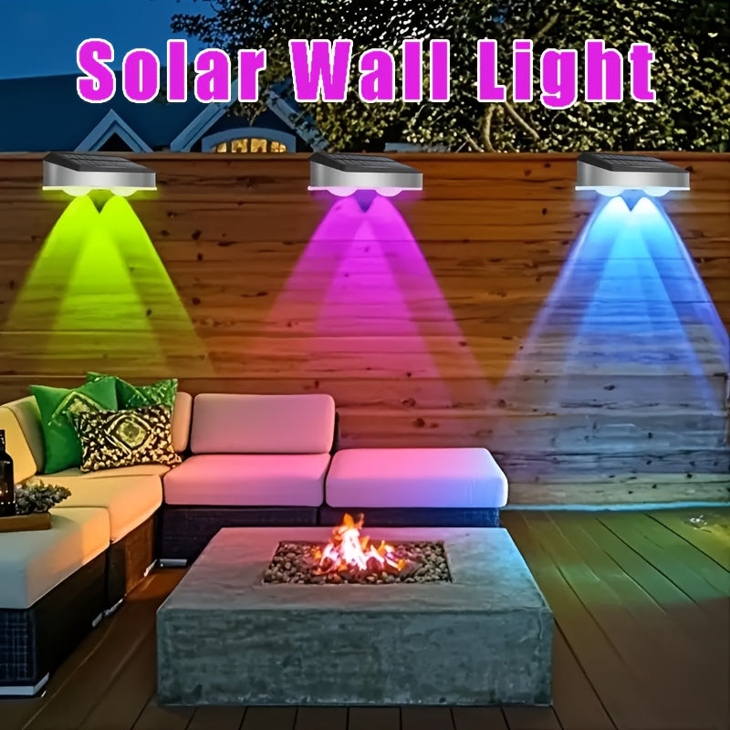 4 Luces Solares de Pared FACHOI con Sensor Inteligente, 2 Luces Solares para Exteriores: Balcón, Porche, Cerca, Centro Comercial, Jardín, Garaje y Decoración Festiva - 9 Modos de Iluminación Colorida