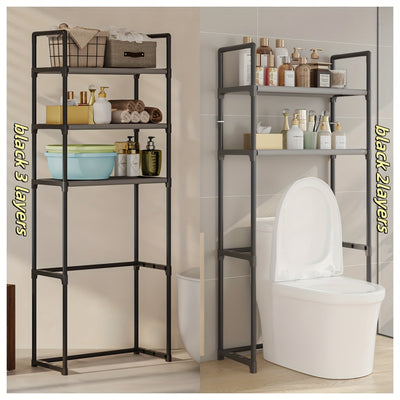 1 pieza, Organizador de baño de metal de varios niveles independiente - Negro elegante, fácil de ensamblar, diseño que ahorra espacio para artículos de tocador y accesorios, organizadores y almacenamiento de baño, estantes