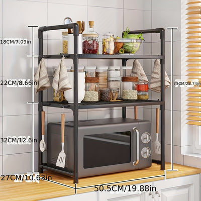 1pieza Estantería de acero inoxidable para microondas, estantería de doble horno de 1-Tier/2-Tier de piso a pie, estantería de almacenamiento de varias capas para cocina y comedor, no requiere batería, estantería de almacenamiento de cocina | Estantería