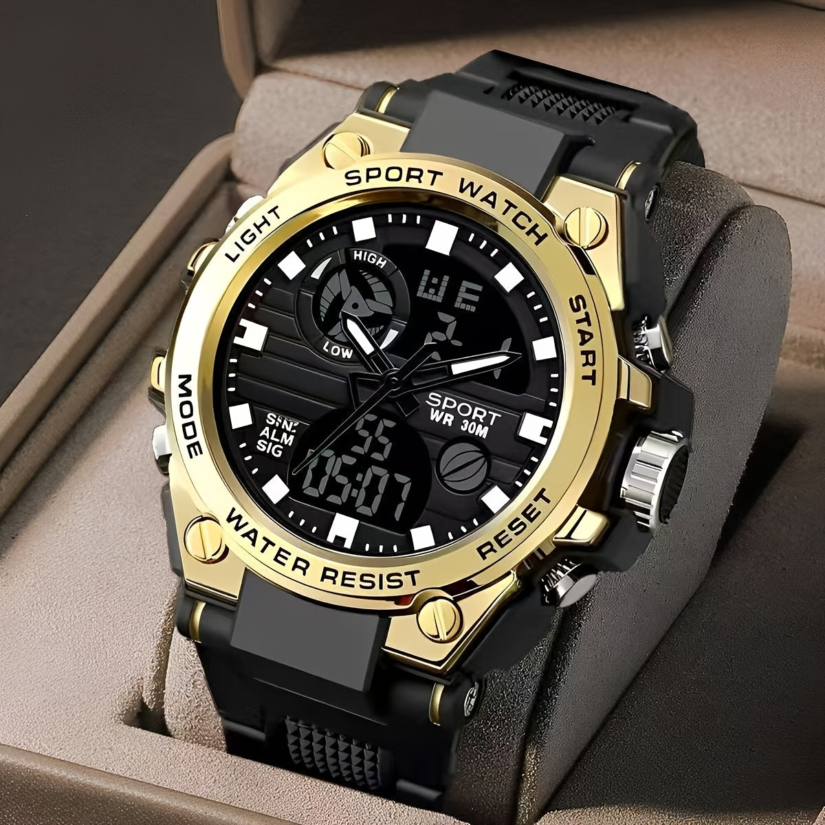 Reloj electrónico multifuncional, moderno para adolescentes, reloj despertador luminoso impermeable con cronómetro, fecha y diseño deportivo casual
