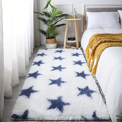 Alfombra de Área Shag de Peluche Lujosa con Patrón de Estrellas - Suave, Esponjosa, Antideslizante, Lavable a Máquina, Alfombra Rectangular para Dormitorio, Sala de Estar y Decoración de Guardería, Alfombra Decorativa Acogedora para el Hogar, Alfombra Gr