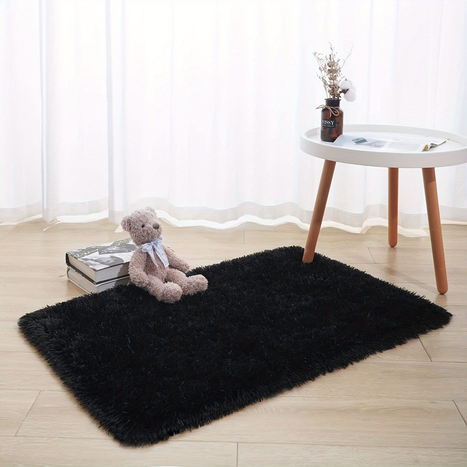 Alfombra rectangular de poliéster suave y gruesa, color sólido, para interiores - Ideal para oficina o dormitorio, decoración navideña, no desprende pelusa, solo limpieza en seco, esponjosa y cálida, esencial para el hogar