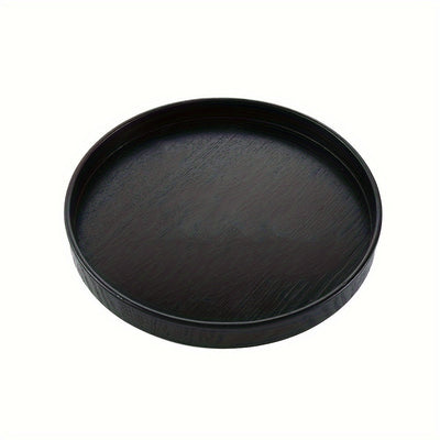 1pc Bandeja de Servir Té de Madera Maciza Redonda Negra con Diseño de Bambú - Elegante Bandeja de Presentación para Snacks, Café y Té Chino, Opciones de Diámetro de 21/24/27/30cm, Bandeja de Té