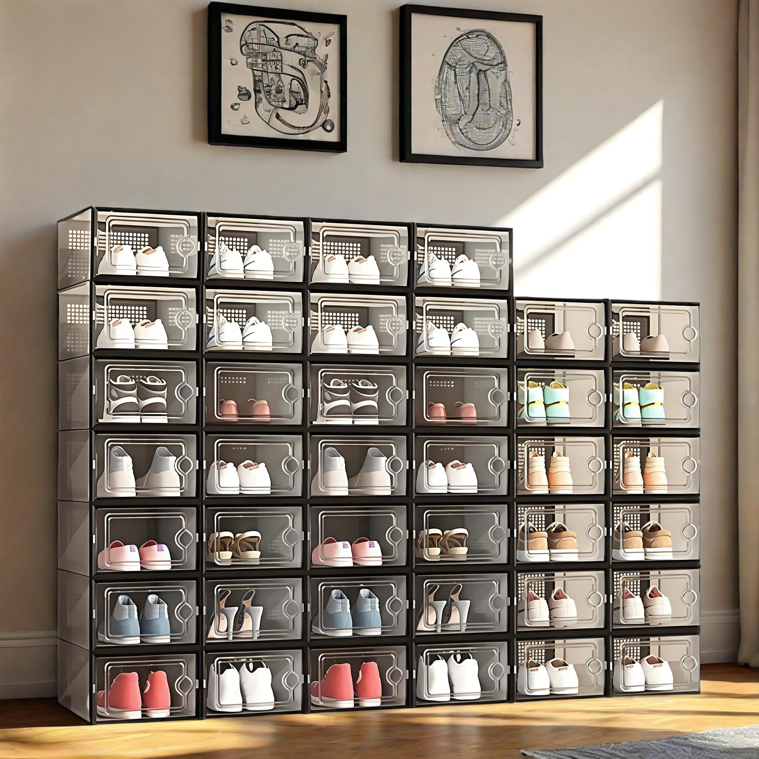 12 piezas de Cajas de Almacenamiento Plásticas Estilo Clásico con Tapa, Organizadores Apilables, Armario para Zapatos Transparente, Adecuado para el Hogar, Vitrina de Armario, Contenedores de Organización Doméstica y Cajas para Botas y Zapatos, Verano, T