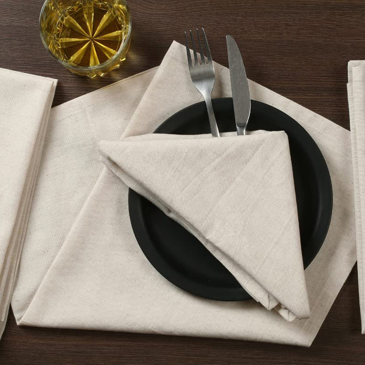 Juego de 6 Servilletas Cuadradas de Poliéster en Color Beige con Rayas Marrones - Suaves y Duraderas para Mesa de Comedor, Uso en Cocina y Restaurante, Servilletas de Cocina | Servilletas Minimalistas | Textura Tejida