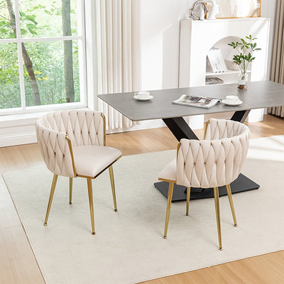 2 piezas de sillas de comedor tapizadas de terciopelo de estilo clásico, respaldo sólido, estructura de metal, diseño de tejido elegante, con mantenimiento de limpieza, para cocina, cafetería, sala de estar - Compatible con pisos duros, sin materiales de