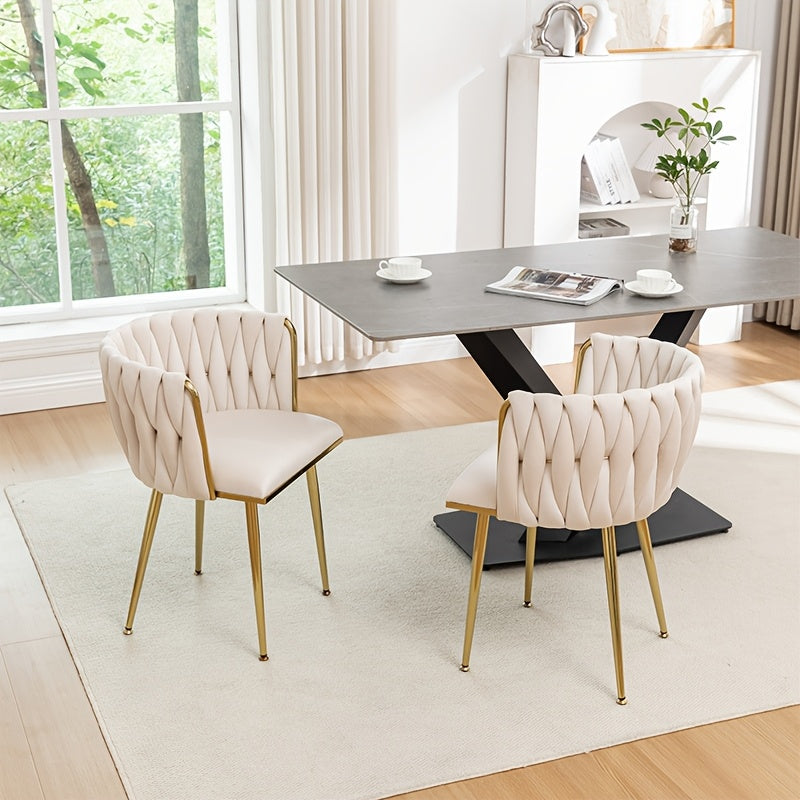2 piezas de sillas de comedor tapizadas de terciopelo de estilo clásico, respaldo sólido, estructura de metal, diseño de tejido elegante, con mantenimiento de limpieza, para cocina, cafetería, sala de estar - Compatible con pisos duros, sin materiales de