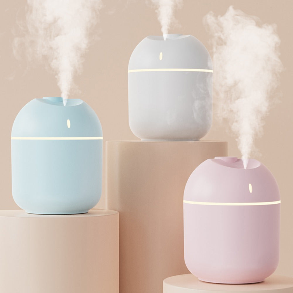 Humidificador de Niebla Fría y Difusor de Aromas de 270ml con Luz Nocturna LED, Apagado Automático por Seguridad Alimentado por USB, 3 Colores (Azul Claro/Verde Menta/Rosa para Hogar Oficina Dormitorio - Diseño Duradero en Plástico, Diseño Suave Curvado,