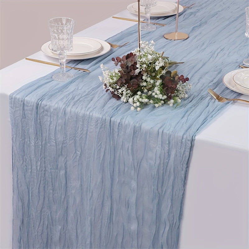 Corredor de mesa de gasa bohemia de queso - 1 mantel rectangular de poliéster de color sólido para decoración de mesa de pastel de fiesta de cumpleaños de despedida de soltera de boda, decoración de banquete romántico tejido, tela 100% poliéster