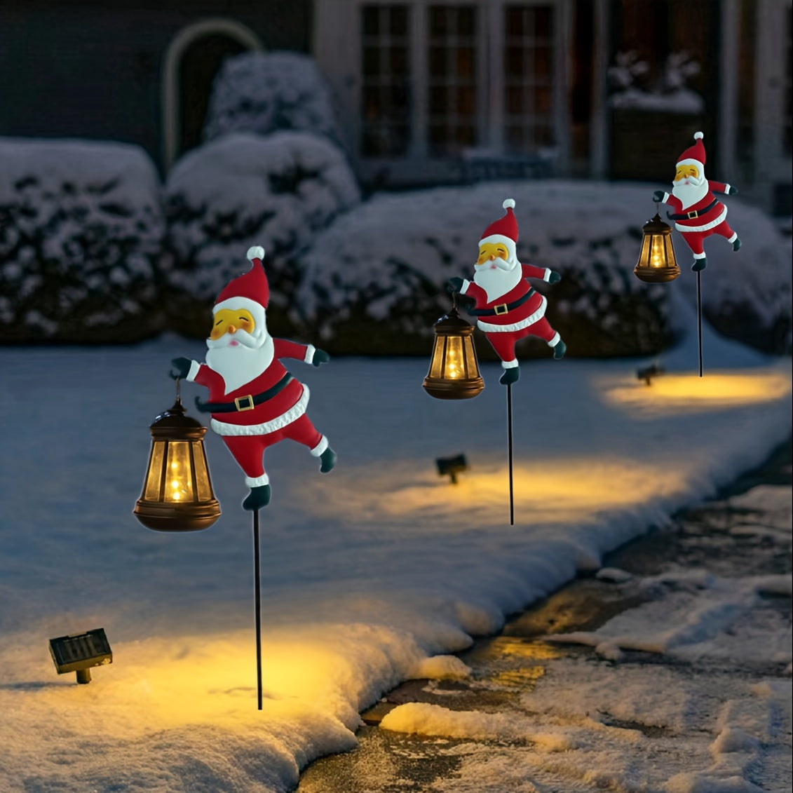 Luces Navideñas Solares - Decoración de Jardín LED Santa Claus IP44, Luces Antiguas para Hombre y Palacio, Iluminación Exterior para Césped, Patio, Caminos y Paisajismo, Ideal para Navidad y Halloween