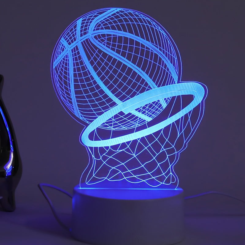 Luz nocturna LED de baloncesto 3D - Lámpara de mesa con diseño geométrico y brillo cálido, alimentada por USB, decoración moderna para dormitorio, regalo perfecto para el cumpleaños de Navidad para fans del deporte, luz nocturna para dormitorio | Ilumina