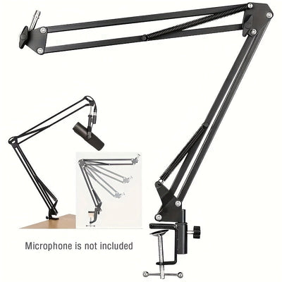 Soporte de micrófono de suspensión de metal negro, fundición de metal reforzada con base mejorada y aros, compatible con la mayoría de los micrófonos, soporte de choque, soporte de teléfono, para soporte de for ipad, equipo de estudio de grabación | Mont
