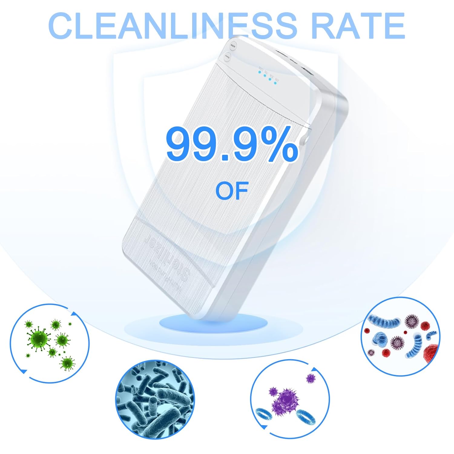Caja de limpieza portátil para herramientas de uñas con luz azul, esterilizador USB para manicura, pedicura, pinzas, tijeras y suministros de salón, estuche plástico compacto sin pantalla, alimentado por USB para el hogar, recolector de polvo de uñas, eq