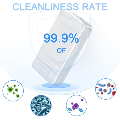 Caja de limpieza portátil para herramientas de uñas con luz azul, esterilizador USB para manicura, pedicura, pinzas, tijeras y suministros de salón, estuche plástico compacto sin pantalla, alimentado por USB para el hogar, recolector de polvo de uñas, eq