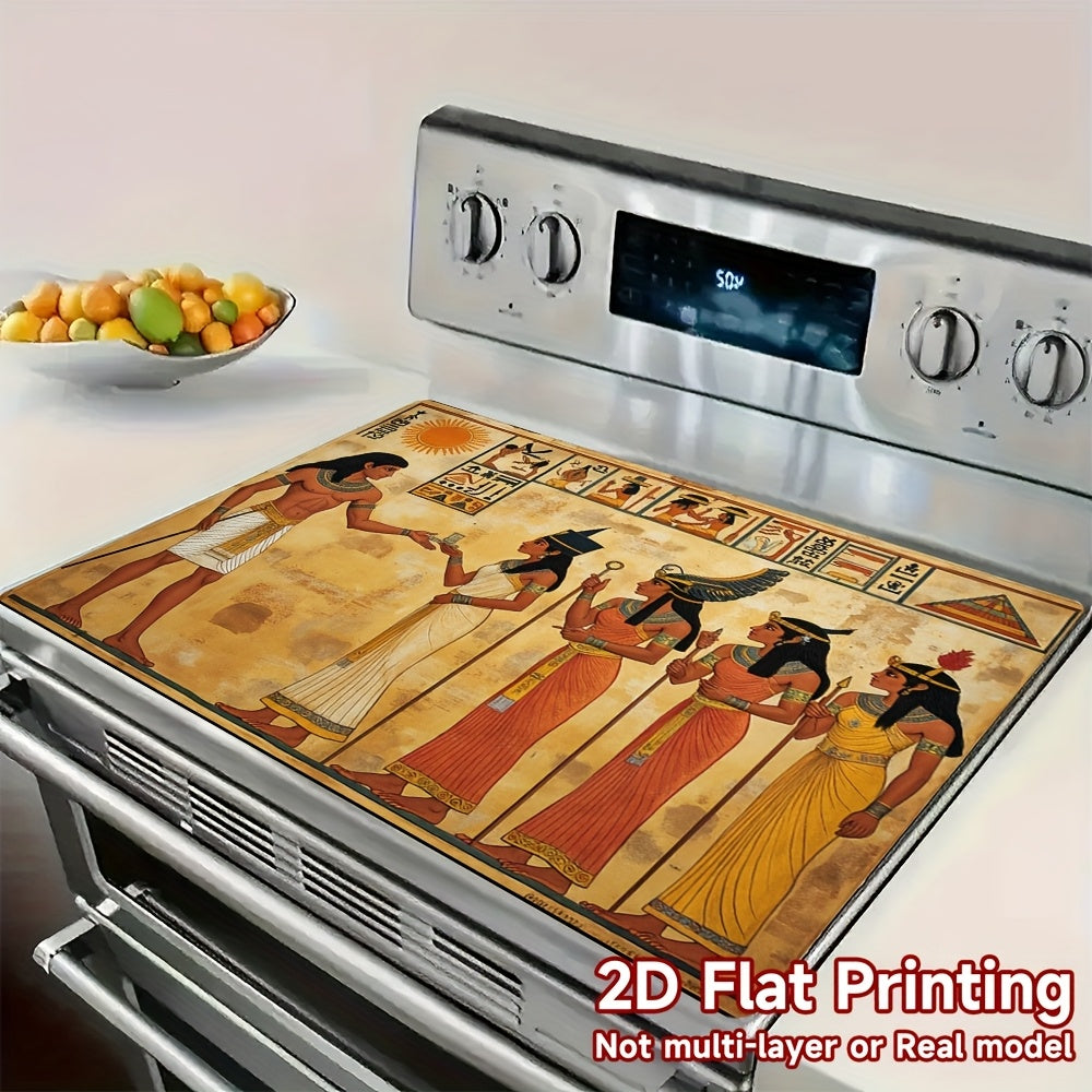 1 pieza de funda de horno de impresión plana 2D de dioses y jeroglíficos antiguos egipcios - Resistente al calor, fácil de limpiar, duradera, ideal para estufa de cocina, refrigerador y decoración de fiestas, protector de estufa superior | Funda decorati