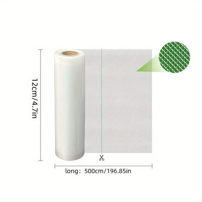 Fundas de Sellado al Vacío, 1 Rollo, Longitud de 5.0 metros, Disponibles en 7 Tamaños, Libres de BPA, Resistentes al Desgarro, Adecuadas para Almacenamiento de Alimentos y Cocina Sous Vide, Esenciales para la Cocina del Hogar